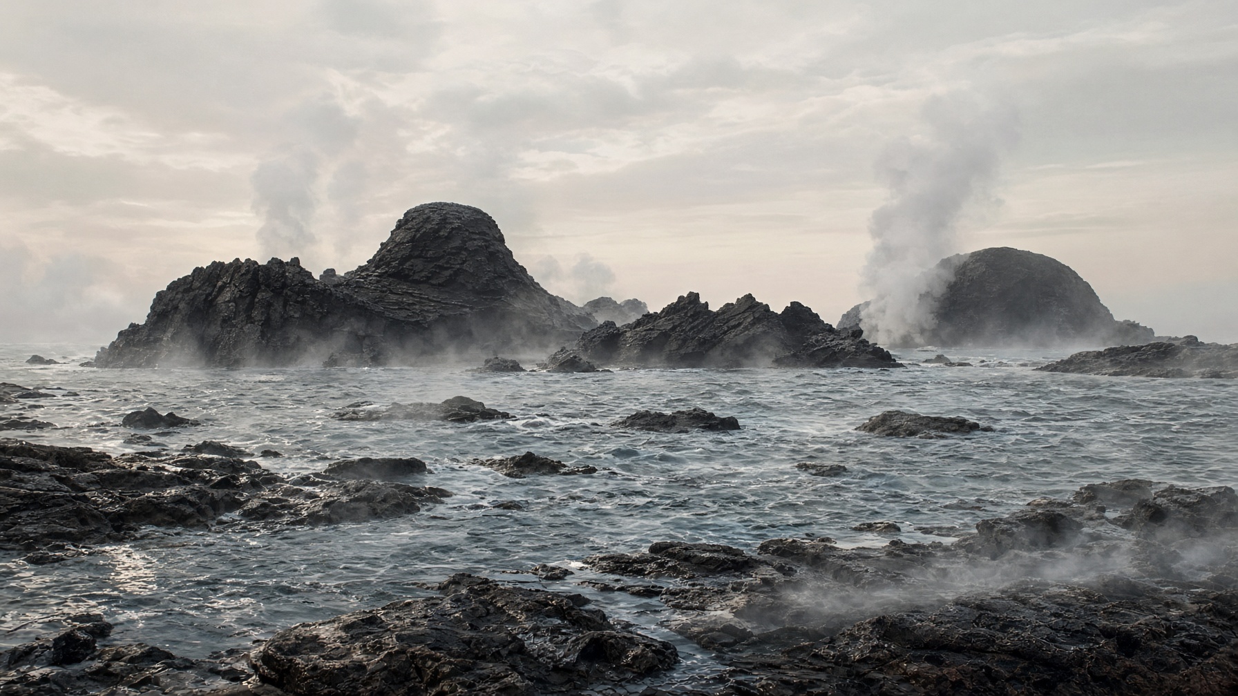 A cooling volcanic shoreline on a young Earth